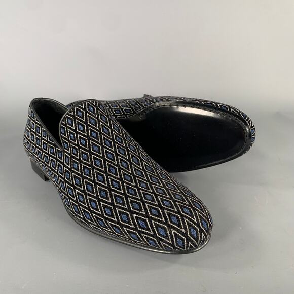 JIMMY CHOO Size 8 Navy Black Diamond Velvet Loafers main image 9